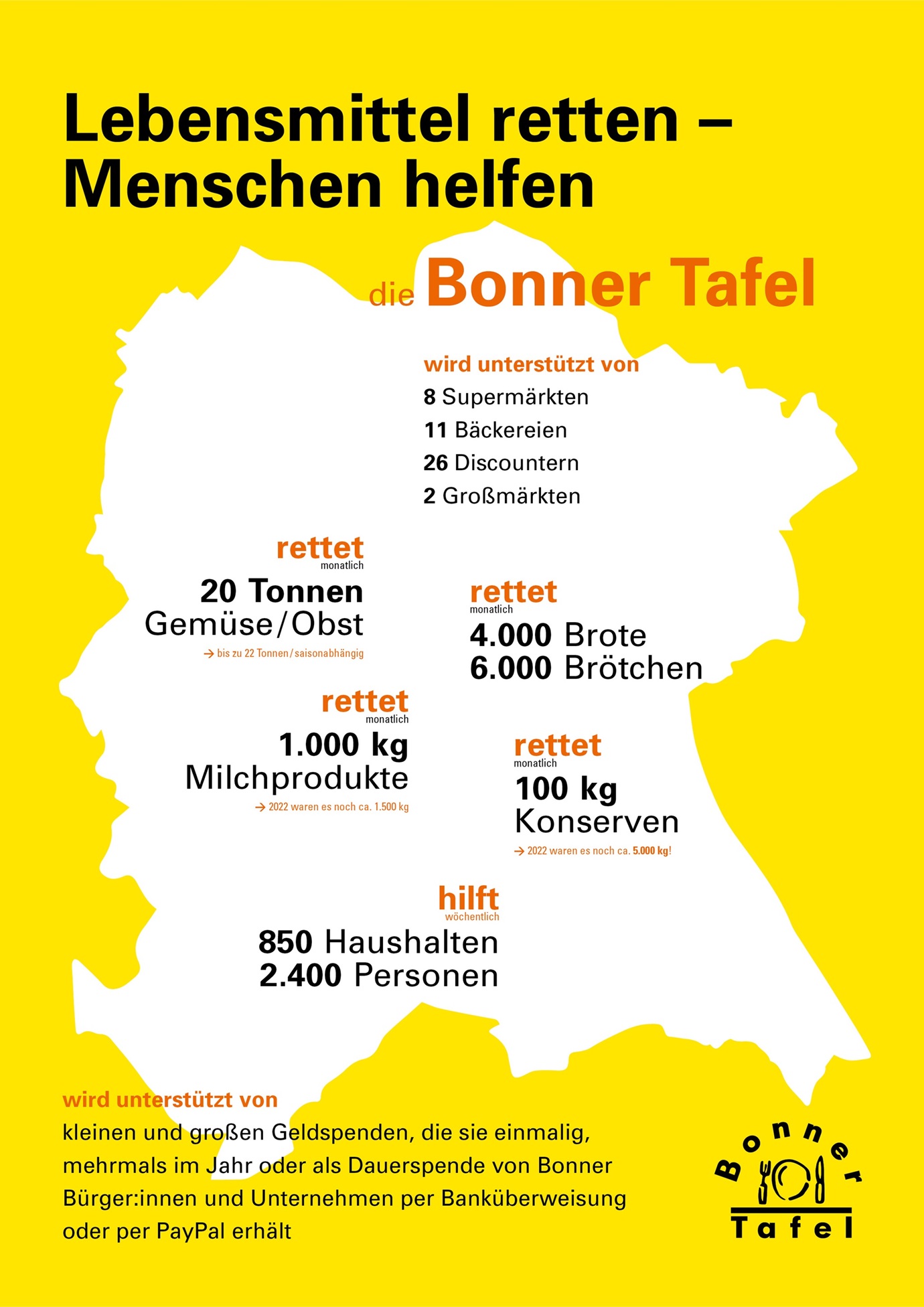 gelbes Plakat mit weißer Fläche in Form des Bonner Stadtgebietes